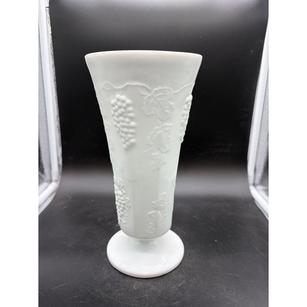 Westmoreland Milk Glass Paneled Grape Footed Trumpet Vase Vintage White Decor
